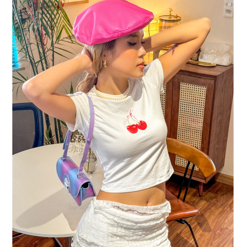SALE 99K - Áo thun baby tee cotton tay ngắn form ôm trái Cherry, Đào, Chuối | 𝐛𝐚𝐧𝐚𝐧𝐚𝐛𝐮