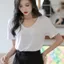 Áo thun ngắn tay mùa hè cổ chữ V dáng rộng áo sơ mi xếp lớp bên trong cho nàng (datthustore - MS61)
