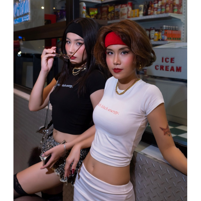 SALE 99K - Áo thun baby tee cotton form ôm in chữ màu trắng & đen | bananabu