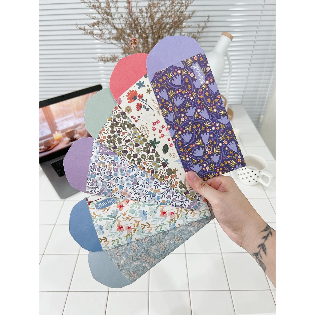 GX005 Bao lì xì cao cấp Gác xép họa tiết hoa văn vintage chất liệu Kraft nhật nhập khẩu Tết 2025  (water set)