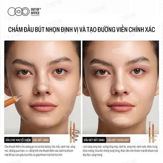 (Tặng Gọt Chì) BÚT TẠO KHỐI & BẮT SÁNG OOO Out of Office Duo Pencil 2 Đầu, Dạng Kem Mịn, Dễ Tán, Định Hình MOMOKO