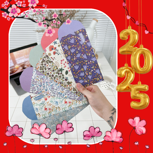 GX005 Bao lì xì cao cấp Gác xép họa tiết hoa văn vintage chất liệu Kraft nhật nhập khẩu Tết 2025  (water set)