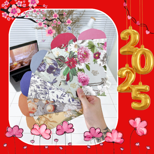 GX016 Bao lì xì cao cấp độc quyền Gác xép chất liệu nhập khẩu họa tiết hoa văn độc đáo Phúc Vinh Khải Hoàn Tết 2025