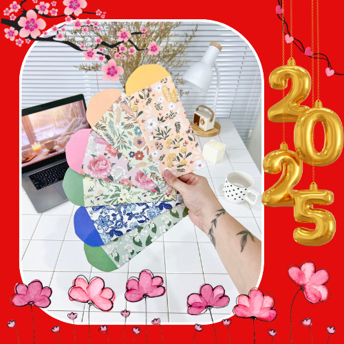 GX004 Bao lì xì cao cấp Gác xép họa tiết hoa văn vintage chất liệu Kraft nhật nhập khẩu Tết 2025 (Jasmine set)