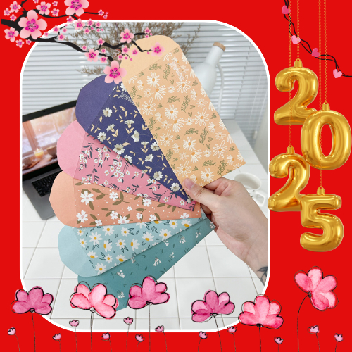 GX008 Bao lì xì Gác xép họa tiết hoa văn vintage chất liệu Kraft nhật nhập khẩu Tết 2025 (Daisy set)