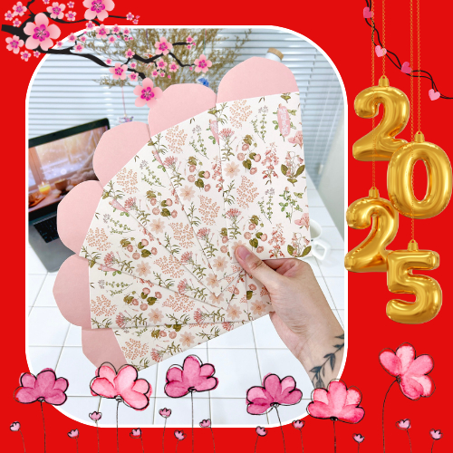 Bao lì xì tết 2025 cao cấp của Gác Xép chất liệu Krafthọa tiết hoa văn vintage - Mã GX027