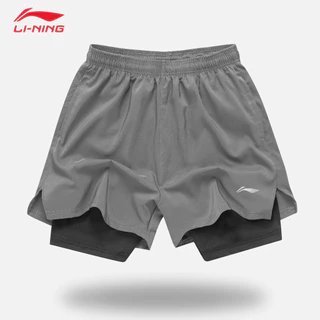 Quần Đùi Short Thể Thao Li-Ning Ngắn 2 Lớp Tập Gym Nam Xẻ V, Túi Zip Phù Hợp Chạy Bộ, Bơi - Quan2Lop