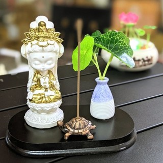 Thần Tài - Quan Âm chibi trọn bộ chân gỗ. Trang trí trưng bài bàn làm việc