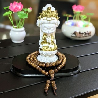 Thần Tài - Quan Âm chibi trọn bộ chân gỗ. Trang trí trưng bài bàn làm việc