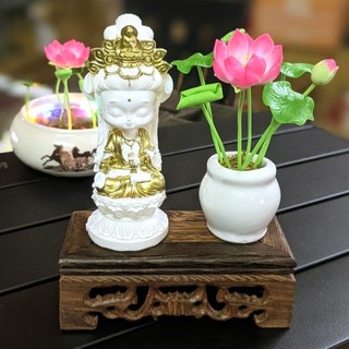 Thần Tài - Quan Âm chibi trọn bộ chân gỗ. Trang trí trưng bài bàn làm việc