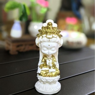 Thần Tài - Quan Âm chibi trọn bộ chân gỗ. Trang trí trưng bài bàn làm việc