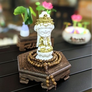 Thần Tài - Quan Âm chibi trọn bộ chân gỗ. Trang trí trưng bài bàn làm việc