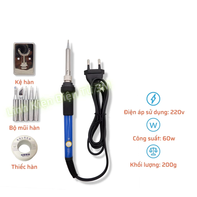 Mỏ hàn thiếc TQ936 60w 220v điều chỉnh nhiệt độ và phụ kiện hàn, thiếc hàn, bộ mũi hàn, kệ hàn