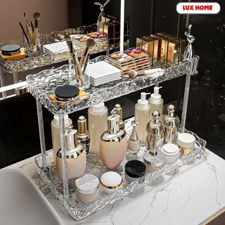 Kệ đựng mỹ phẩm trong suốt 2 tầng để bàn , khay đựng đồ thiết kế gợn sóng phong cách sang trọng