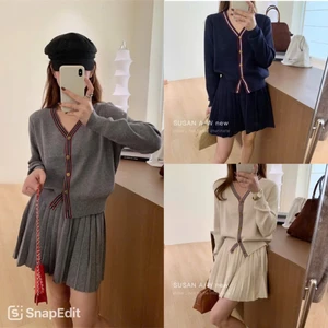 Triangle - Susan Set (Cân nhắc kỹ, return is not welcomed) - Set áo len cardigan và chân váy len xếp li ngắn