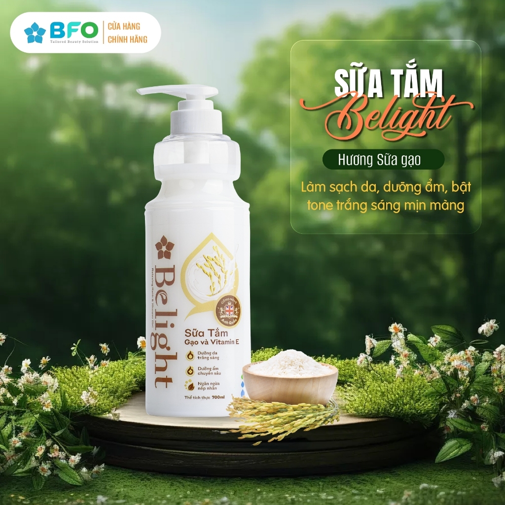 Ảnh Sữa Tắm Dưỡng Ẩm Tinh Dầu Thiên Nhiên Mịn Da BFO Belight Chai 700ml 4
