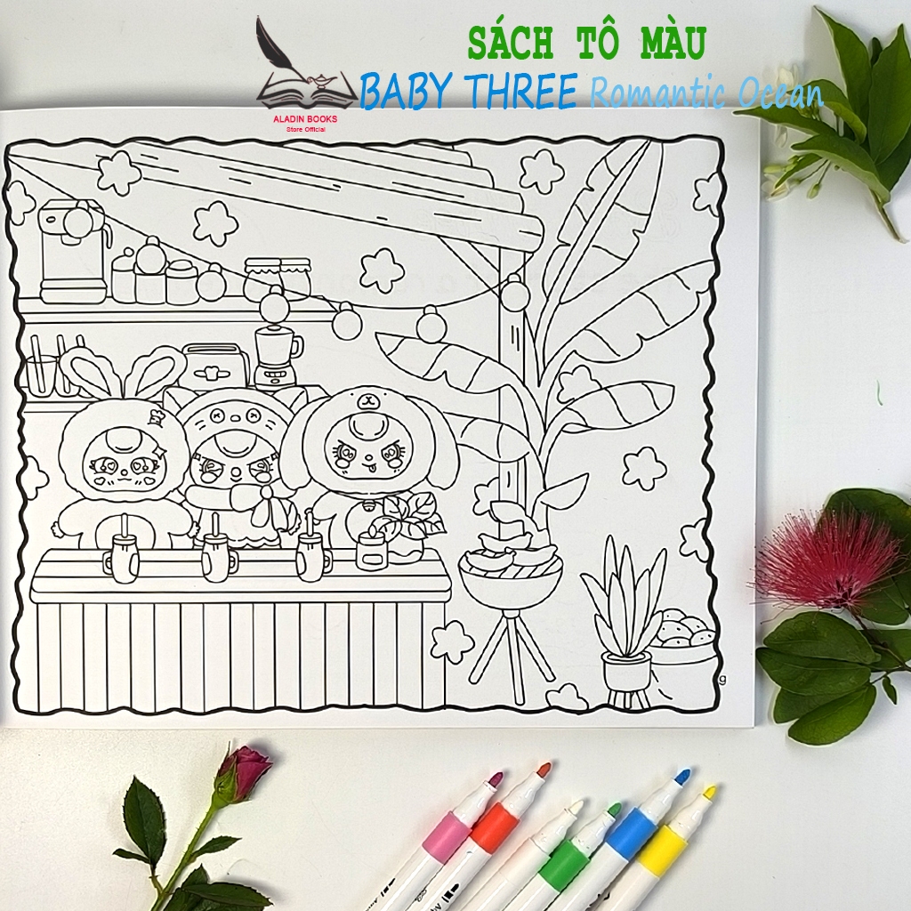 Sách-Tô Màu Baby Three Romantic Ocean - Quà Tặng Kèm Theo- Chất Lượng Giấy Cao Cấp Lant Tiểu Tranh