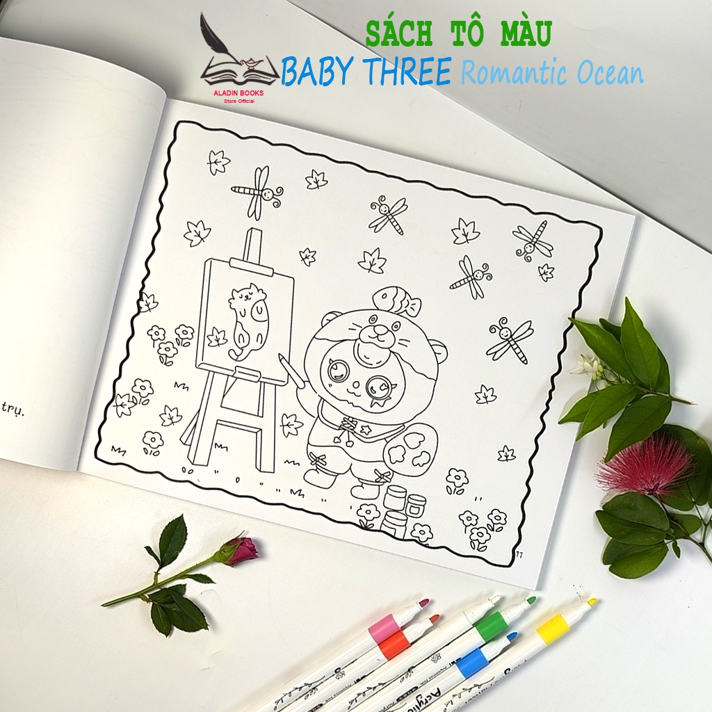 Sách-Tô Màu Baby Three Romantic Ocean - Quà Tặng Kèm Theo- Chất Lượng Giấy Cao Cấp Lant Tiểu Tranh
