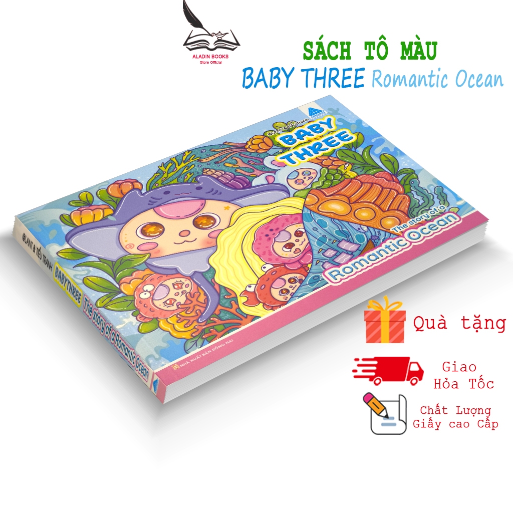 Sách-Tô Màu Baby Three Romantic Ocean - Quà Tặng Kèm Theo- Chất Lượng Giấy Cao Cấp Lant Tiểu Tranh