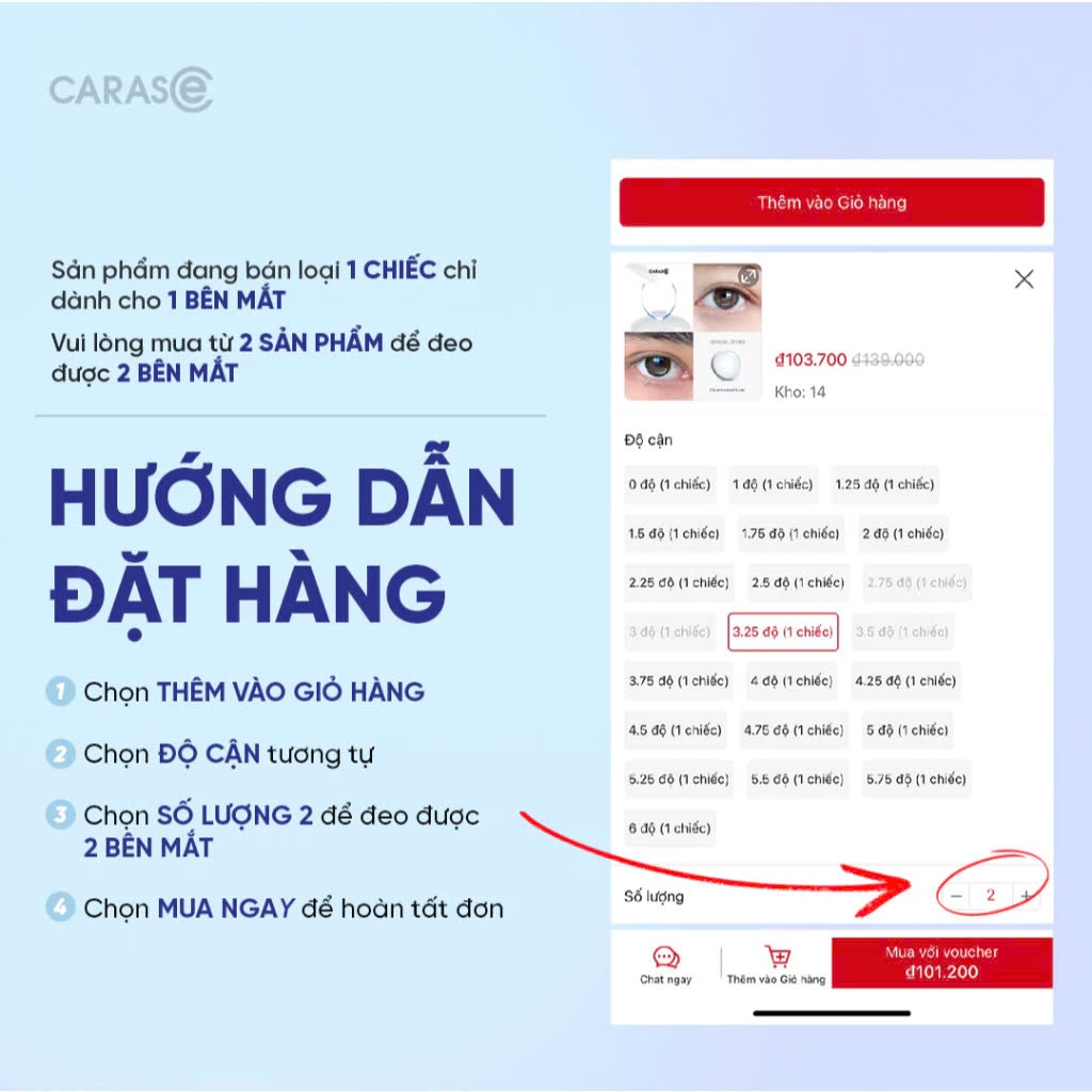 [1 chiếc] Kính áp tròng khoá ẩm 8H 3 Tháng Trong Suốt CARASE, lens CLEAR