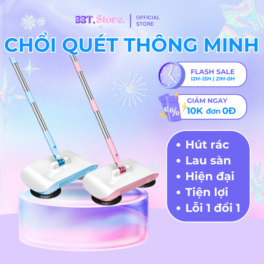 Chổi Lau Nhà Hút Bụi 3in1 – Quét, Hót, Lau Không Cần Điện, Xoay 360°, Dọn Dẹp Tiện Lợi