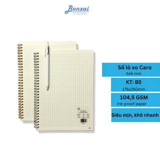 Sổ Caro B5 Bonzai lò xo kép bìa nhựa hai mặt 100gsm/120