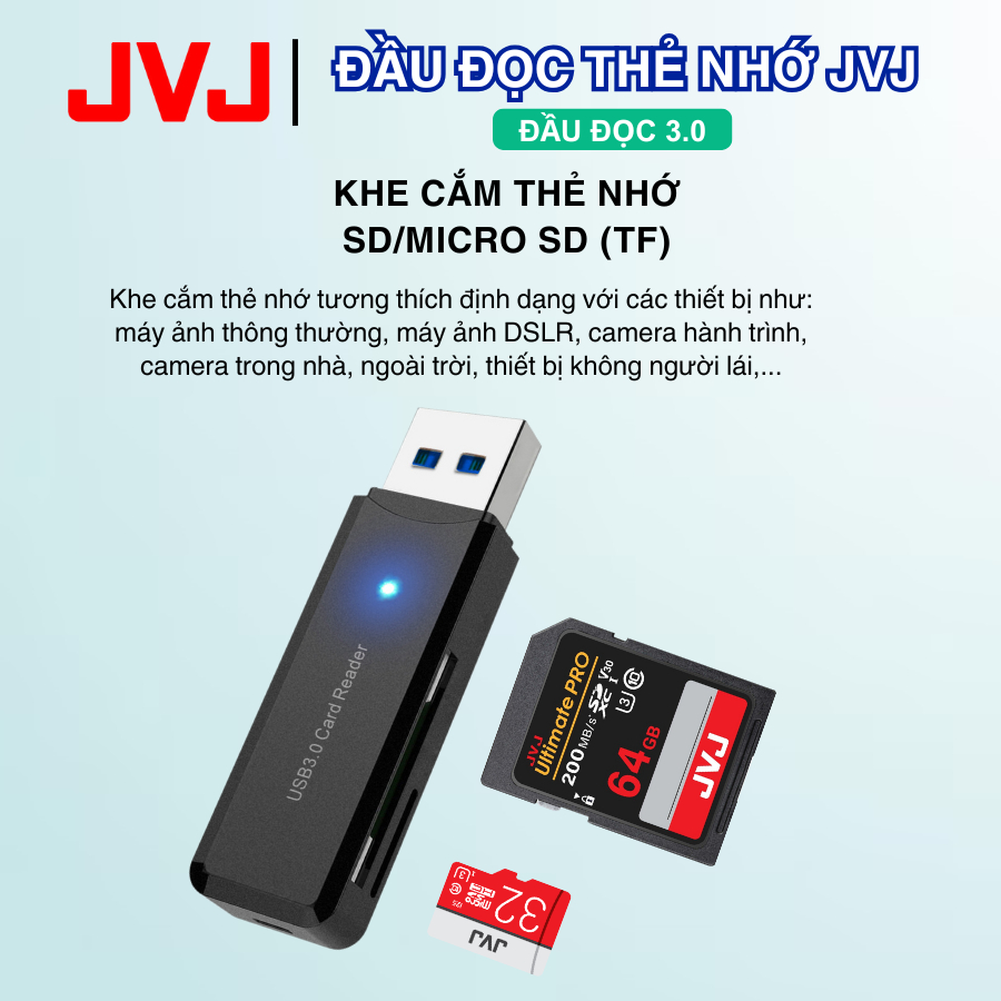 Ảnh Đầu Đọc Thẻ Nhớ JVJ USB 3.0, Đầu Đọc Thẻ Nhớ SD/TF/Micro SD Tương Thích Với Laptop, Máy Tính,... 2