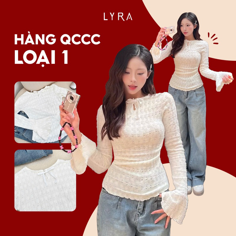 Ảnh - Áo Ren Tay Loe Phối Nơ Cách Điệu Phong Cách Hàn Quốc Tiểu Thư LYRA - LWNAO019 1