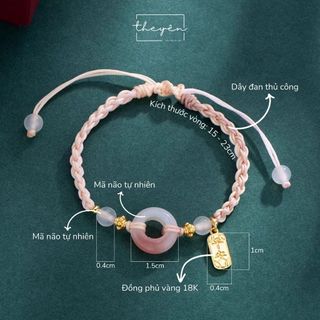 Ostara - Vòng tay Hồng Đào An Nhiên - Charm Đá Mã Não - Quà Tặng Ý Nghĩa Mang Lại May Mắn, An Yên