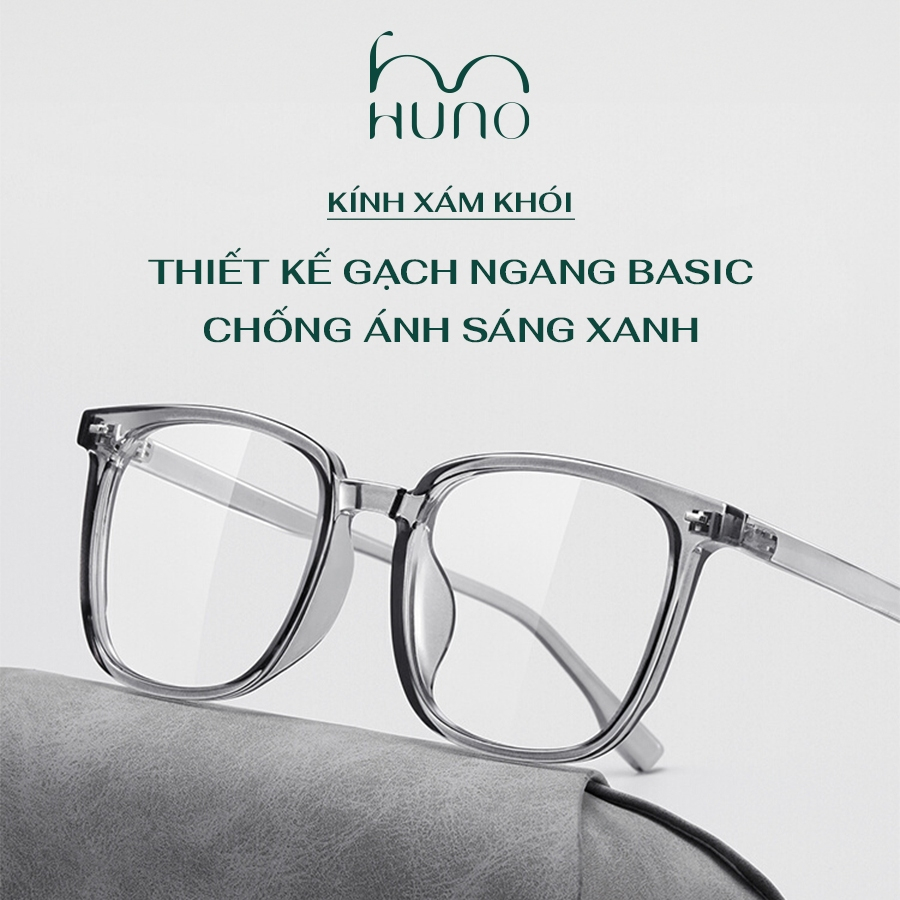 Kính mắt HUNO chống ánh sáng xanh, gọng vuông xám trong form vuông basic, đeo êm cả ngày - KR60
