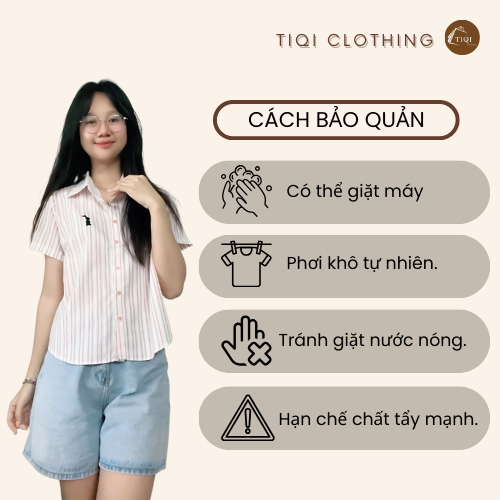Áo Sơ Mi Kẻ Sọc Thêu Thỏ Dáng Lửng Vừa Vặn, Sơ Mi Chất Linen Hoa Mềm mại Freesize TiQi Clothing