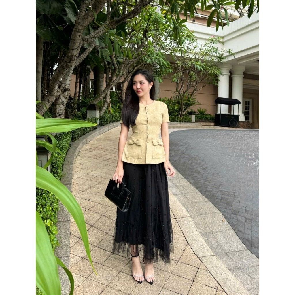 Orli Label | Rosy shirt | Áo tweed có tay nơ túi | thanh lịch