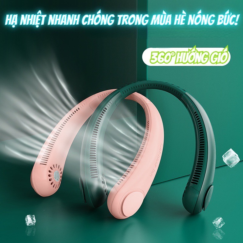 Quạt mini đeo cổ không cánh làm mát thông minh 360 độ, quạt treo cổ tích điện 3 chế độ pin 2400mAh sạc USB | BigBuy360 - bigbuy360.vn