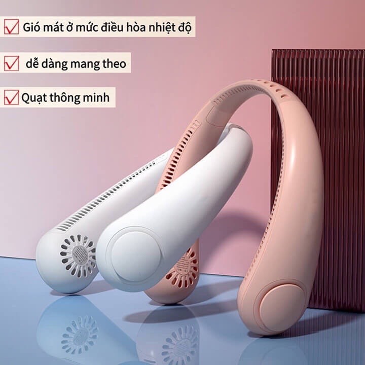 Quạt mini đeo cổ không cánh làm mát thông minh 360 độ, quạt treo cổ tích điện 3 chế độ pin 2400mAh sạc USB | BigBuy360 - bigbuy360.vn