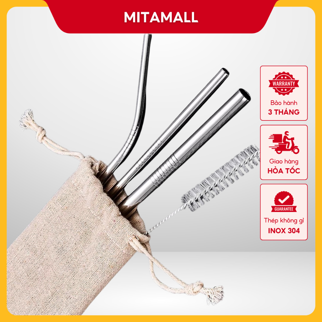 Ống hút inox 304 MITAMALL, ống hút thẳng, ống hút cong, ống hút trà sữa ...