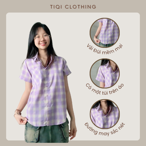 [FLASH SALE] Áo Sơ Mi CARO Tay Ngắn Năng Động phong cách 5 Màu Pastel chất vải mềm mịn - SHOP HÀNG QUẢNG CHÂU NỮ
