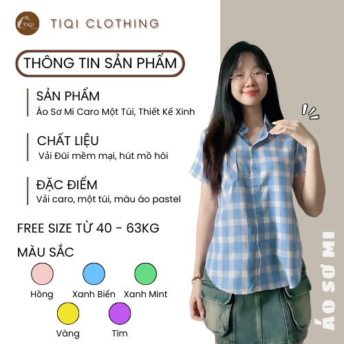 [FLASH SALE] Áo Sơ Mi CARO Tay Ngắn Năng Động phong cách 5 Màu Pastel chất vải mềm mịn - SHOP HÀNG QUẢNG CHÂU NỮ