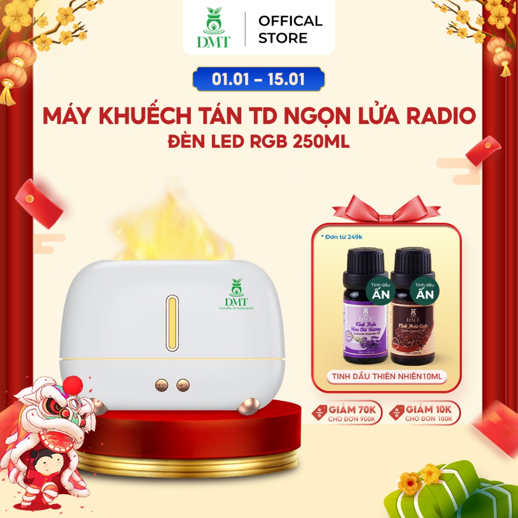 Máy xông tinh dầu phòng ngủ Ngọn Lửa Radio DMT- máy khuếch tán tinh dầu phòng ngủ dùng nước 250ml