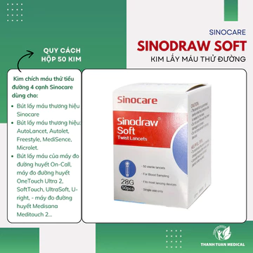 (Combo 3 hộp) Hộp 50 kim lấy máu thử đường huyết Sinocare, kim chích máu tiểu đường thân tròn 4 cạnh đã tiệt trùng