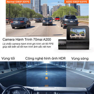 Camera Hành Trình Trước Sau 70mai A200 FullHD 1080P, Công Nghệ HDR Góc Quay 130 độ, Quay Đêm Siêu Sáng, Bản Quốc Tế