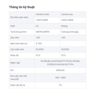 Camera Hành Trình Trước Sau 70mai A200 FullHD 1080P, Công Nghệ HDR Góc Quay 130 độ, Quay Đêm Siêu Sáng, Bản Quốc Tế