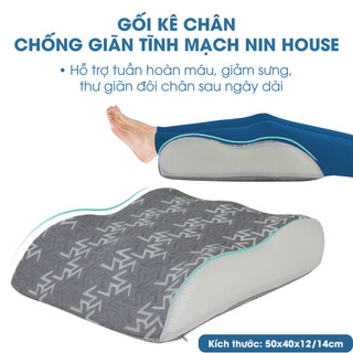 Gối Kê Chân Chống Giãn Tĩnh Mạch NIN House | 50x40x12/14cm | Memory Foam Cao cấp|  Lưu Thông Máu