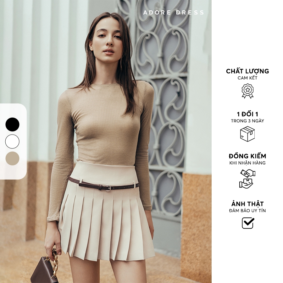 Ảnh 412HT1012 - Áo dài tay thiết kế mỏng thun tăm kem/ nâu xám/ đen ADORE DRESS 1