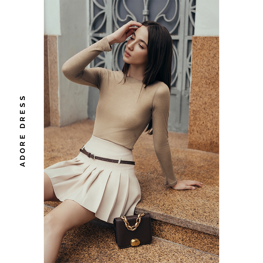Ảnh 412HT1012 - Áo dài tay thiết kế mỏng thun tăm kem/ nâu xám/ đen ADORE DRESS 2