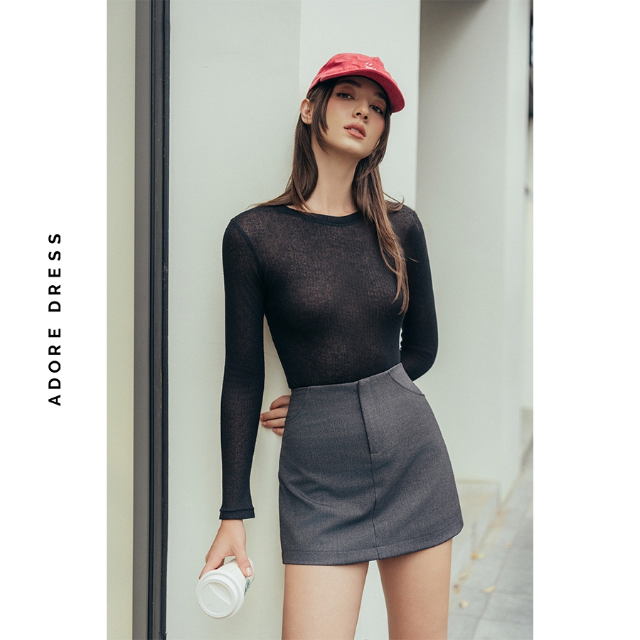 Ảnh 412HT1012 - Áo dài tay thiết kế mỏng thun tăm kem/ nâu xám/ đen ADORE DRESS 4
