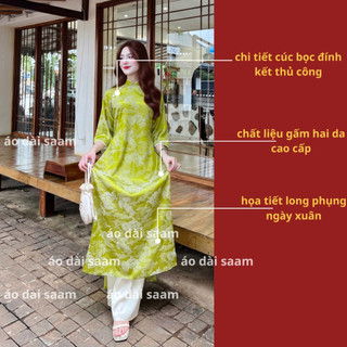 Áo dài gấm Long Phụng nữ cách tân mặc dịp Tết 2025 xu hướng màu đỏ đô, hồng, xanh mint, xanh cốm
