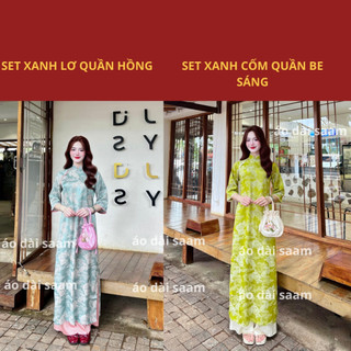 Áo dài gấm Long Phụng nữ cách tân mặc dịp Tết 2025 xu hướng màu đỏ đô, hồng, xanh mint, xanh cốm