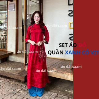 Áo dài gấm Long Phụng nữ cách tân mặc dịp Tết 2025 xu hướng màu đỏ đô, hồng, xanh mint, xanh cốm