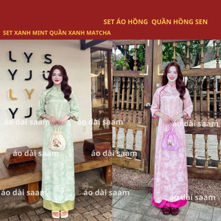 Áo dài gấm Long Phụng nữ cách tân mặc dịp Tết 2025 xu hướng màu đỏ đô, hồng, xanh mint, xanh cốm
