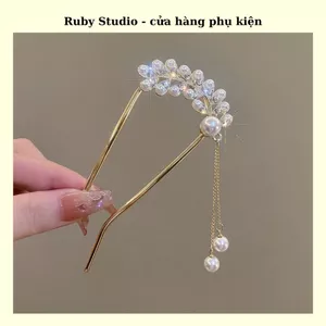 Trâm Cài Tóc Chữ U Lông Vũ Ngọc Trai Sang Trọng.